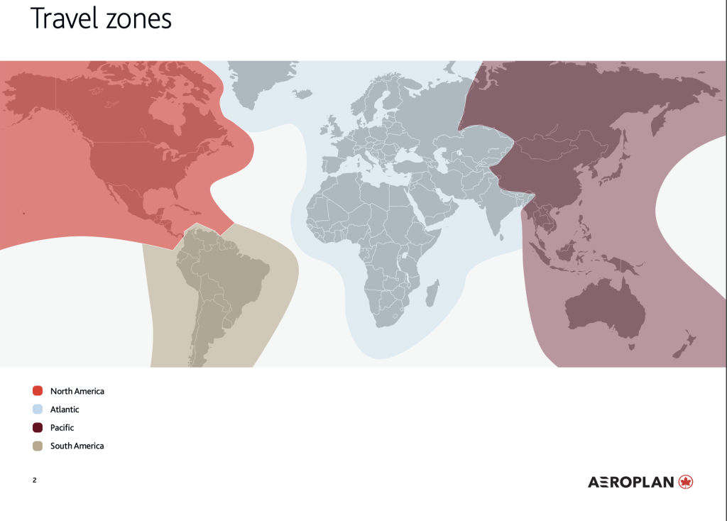 image showing the different Aeroplan Zones