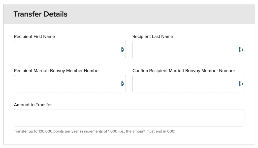 screenshot showing the marriott website page to transfer points