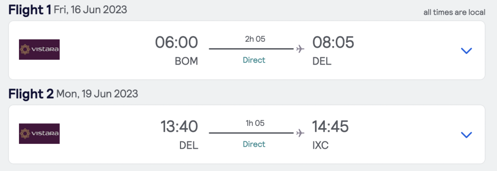 image showing the example of a flight with stopover